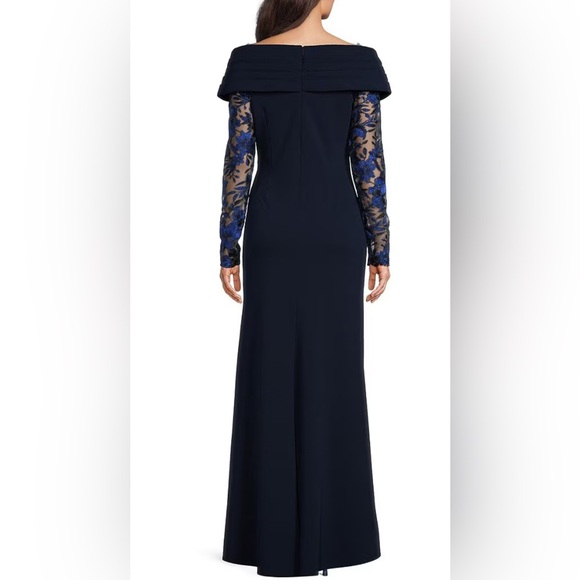 Tadashi Shoji Elegant Navy and Blue Floral Lace Gown - Picture 5 of 5